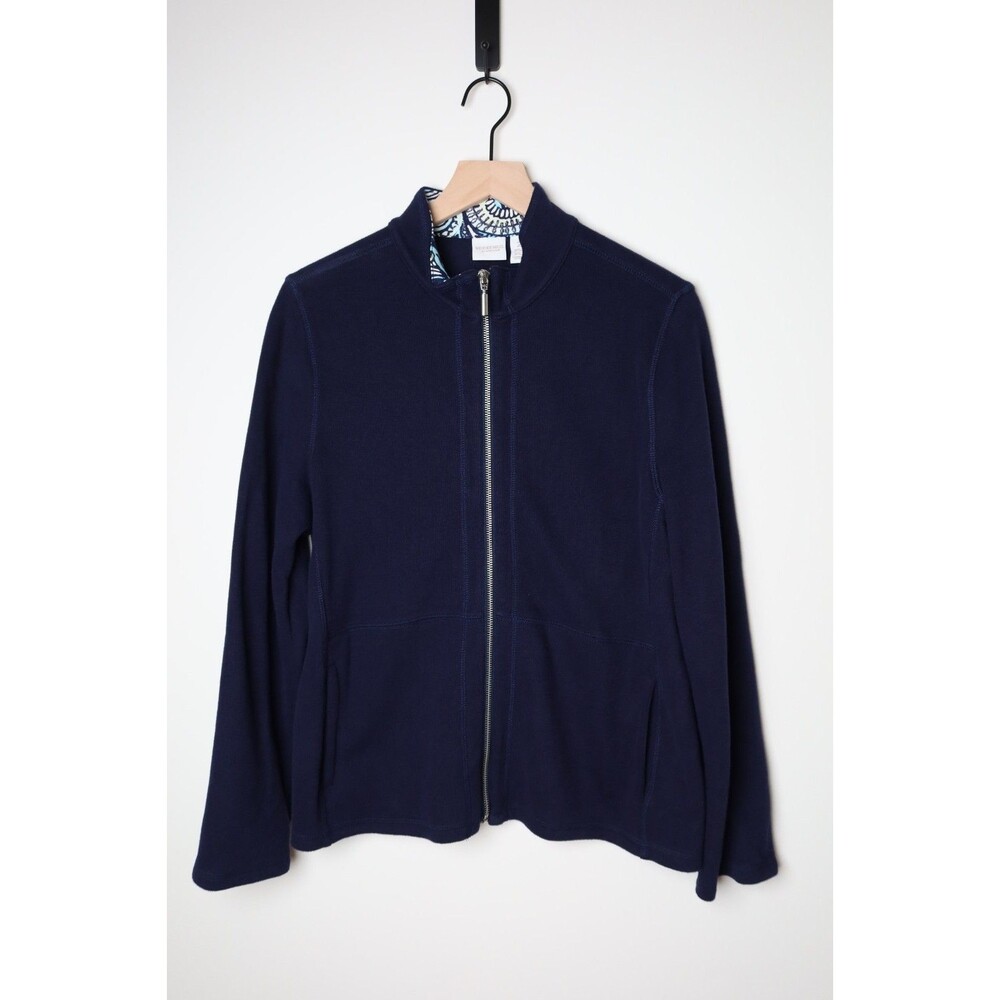 Women’s Weekends By Chico’s Size 2 (Large) Full Zip Artisan Paisley Jacket Navy - Picture 8 of 12